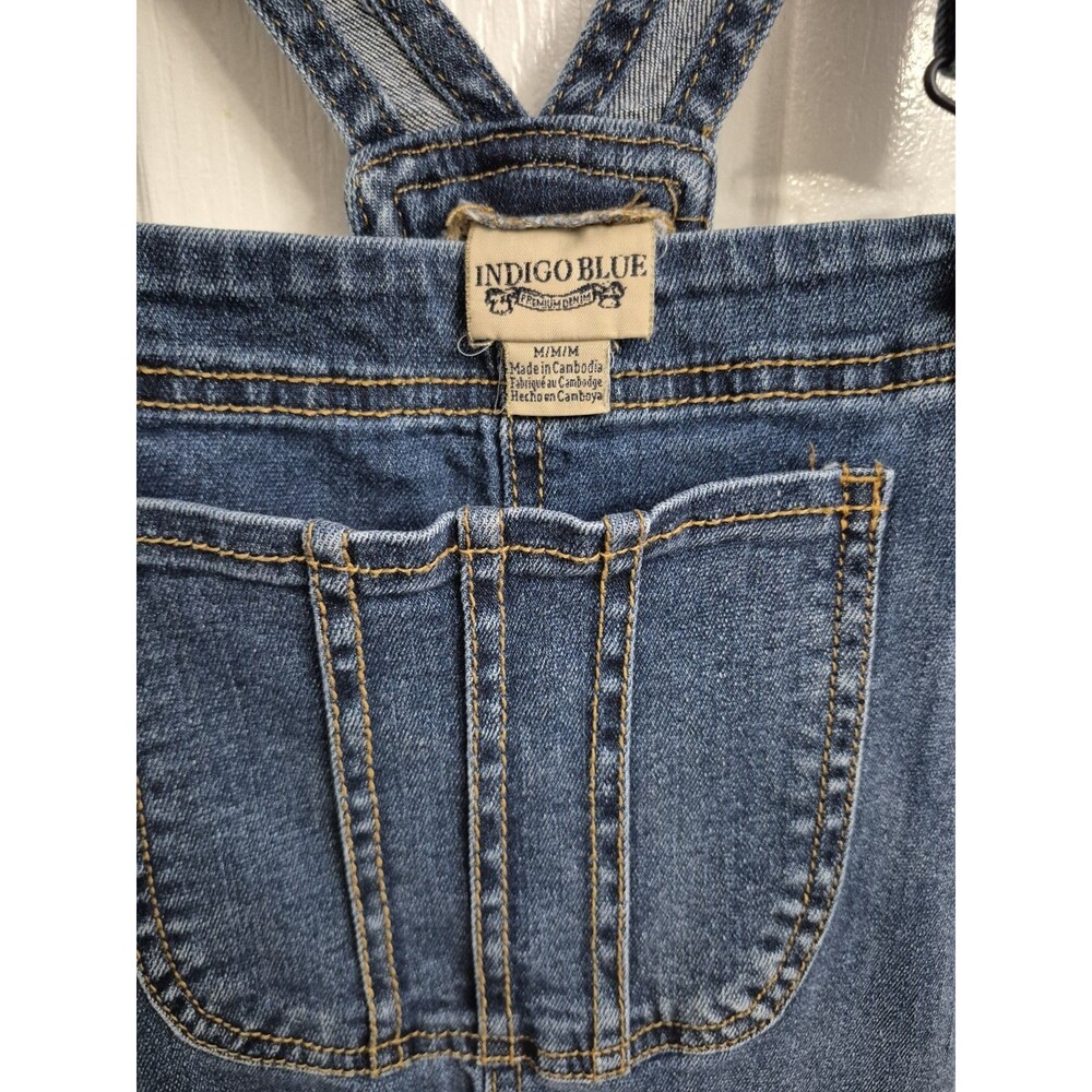 Maternity Indigo Blue Women’s M Denim Overalls Blue Stretch Distressed Pockets - Picture 3 of 8